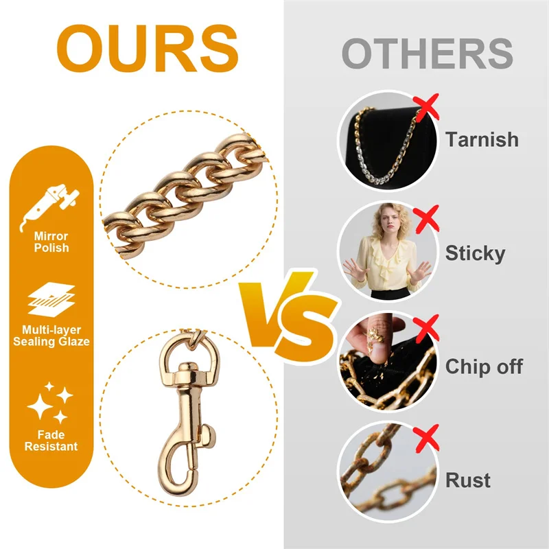 أحزمة بديلة ذهبية من هولين متوافقة مع حقائب يد المدرب، ملحقات كبيرة لحقائب اليد المدرب، حزام سلسلة 45 سم