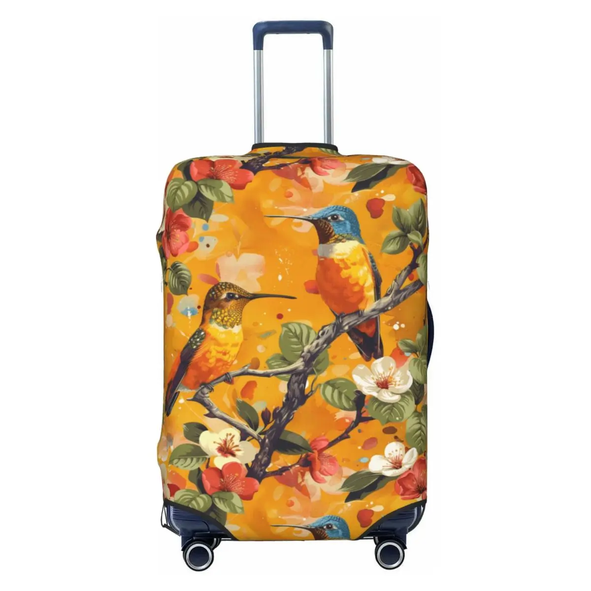 

Custom Orange Background Hummingbird Floral Luggage Cover Protector Funny Travel Suitcase Covers for 18-32 Inch