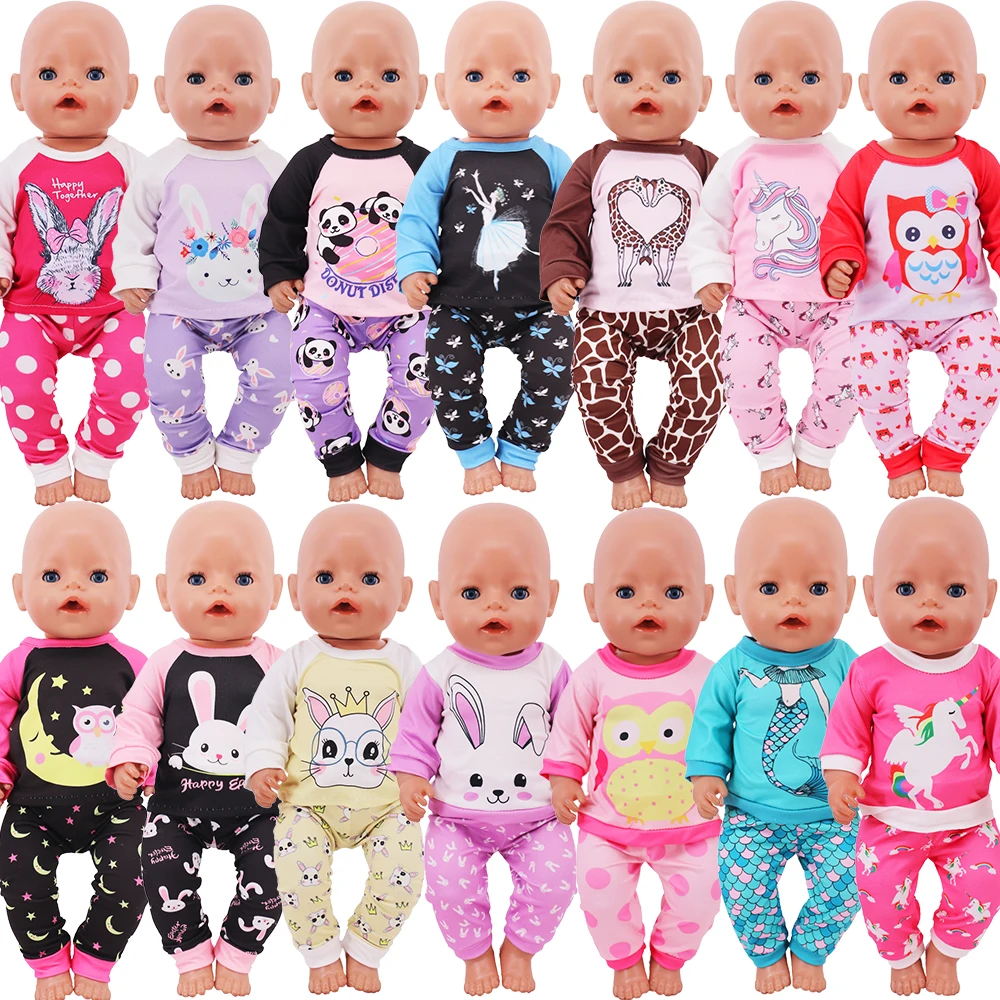 2 Pcs/Set Kawaii Animal Pajamas Suit For 43 Cm Born Baby Reborn Doll Clothes Accessories 18 Inch Doll Girls Toys Our Generation