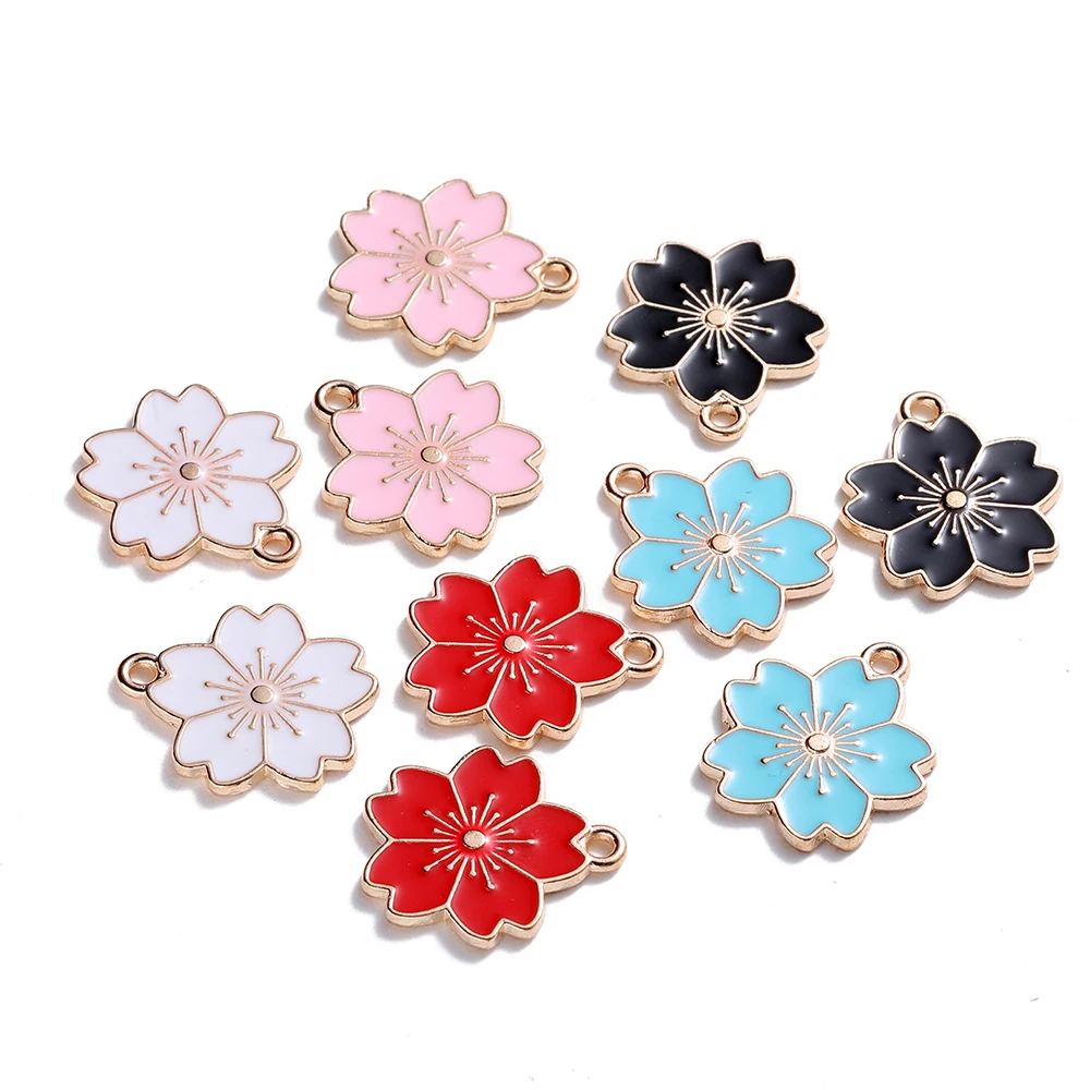 10Pcs/lot Mix Style Colorful Flower Pendants Enamel Metal Necklace Bracelet Charms For DIY Jewelry Making Supplies Accessories