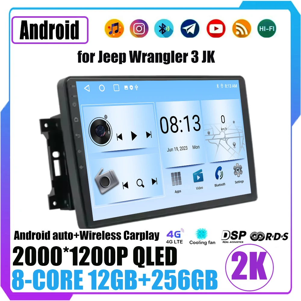 

Автомобильное радио с ОС Android для Jeep Wrangler 3 JK 2007-2018 Стерео Мультимедийный видеоплеер GPS-навигация DSP Беспроводной Carplay WIFI