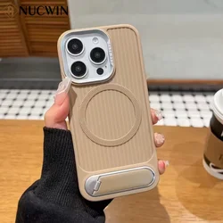 Invisible Folding Bracket Magnetic Case For iPhone 16 15 14 13 12 11 Pro Max 16 Plus for Magsafe 3D Stripes Silicone Soft Cover