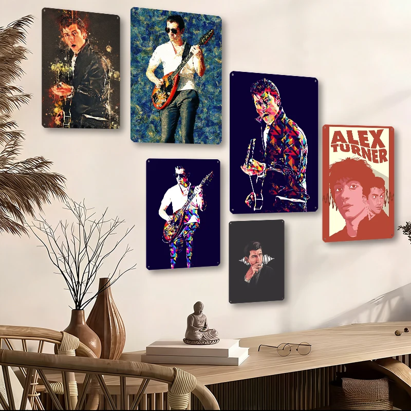 Pôsteres de Metal Personalizáveis Alex Turner Singer Music Metal, Placas de Metal Retrô Vintage para Fãs, Arte de Parede, Decoração de Mesa e Casa