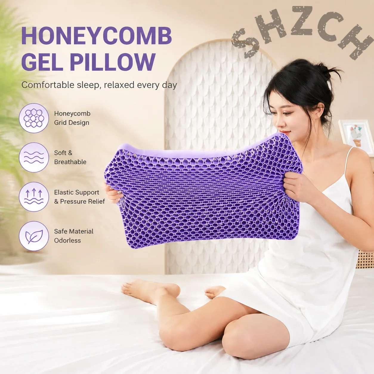 Pectin Pillow Breathable Air Layer TPE Pillow Washable with Water, Zero Pressure Cervical Neck Pillow Latex Adult Single