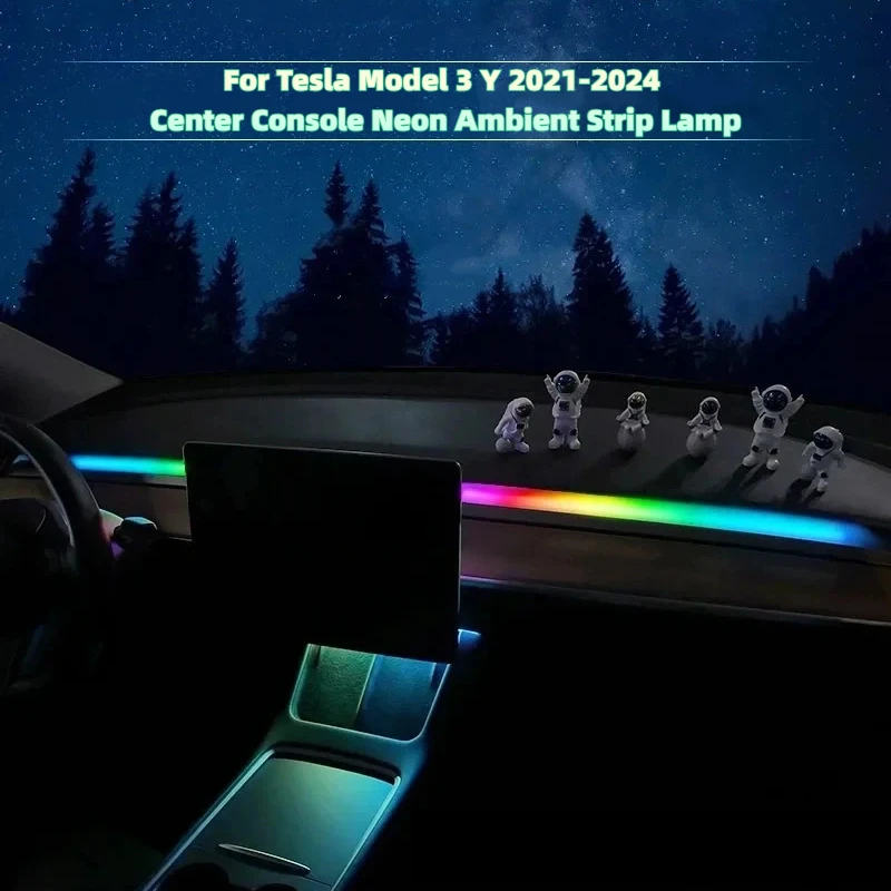 For Tesla Model 3 Y 2021-2024 Center Console Neon Ambient Strip Lamp APP Control Streaming Ambient Light Dashboard Accessories