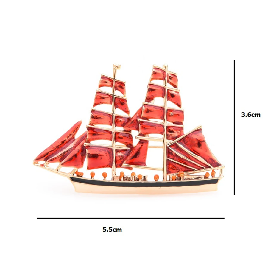 Алые Паруса Big Red Sailboat Brooches Women Alloy Enamel Boat Brooch Pins Gifts