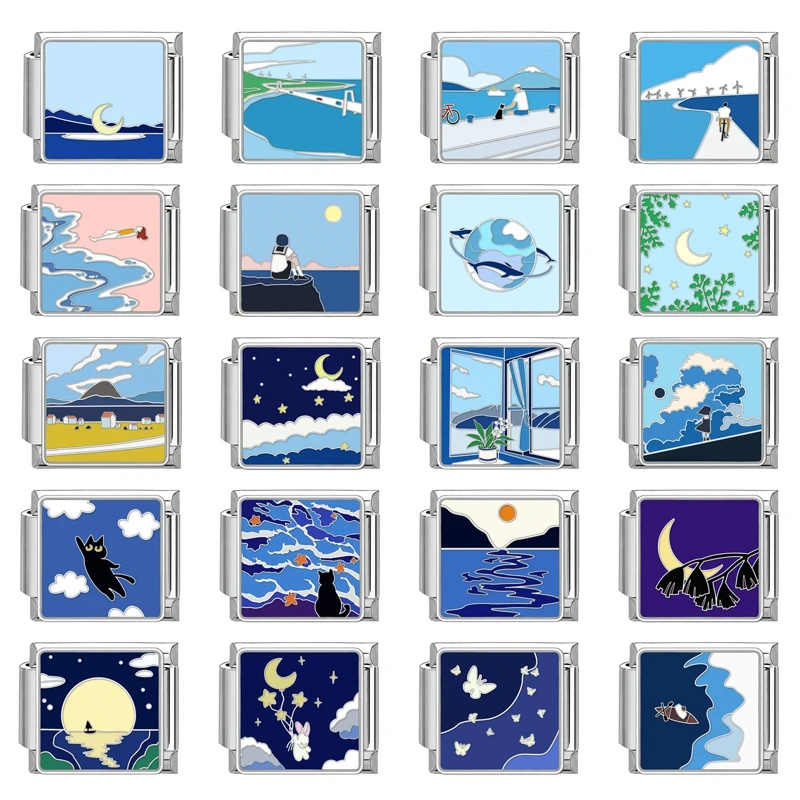 Y2K Marine Vlinder Duivel Ogen Bloemen Kat Hart Italiaanse Charm Links Fit 9mm Roestvrij Stalen Armband Vrouwen DIY Maken Geschenken