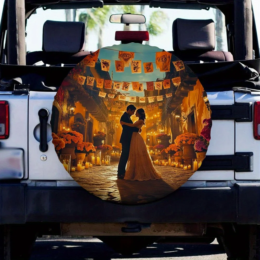 1pc 2D Flat Printing Day Of The Dead Photography Tire Covers Romantic Dance Durable 100% Polyester Fabric Without Electricity Ne