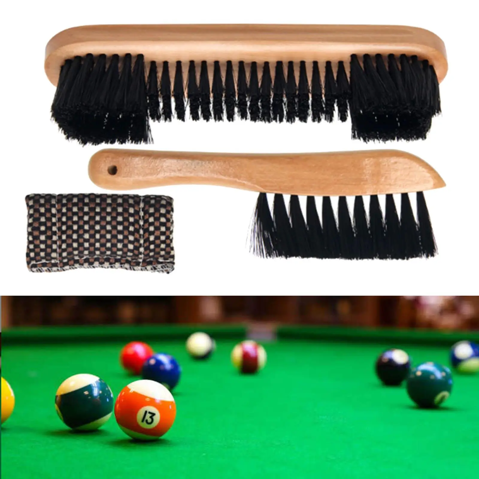 Wood Handle Pool Table Brush Set Cue Shaft Cleaner Cloth Snooker Table Brush