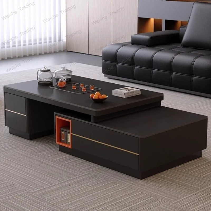 Rock slab kung fu tea table living room home black light luxury solid wood coffee table