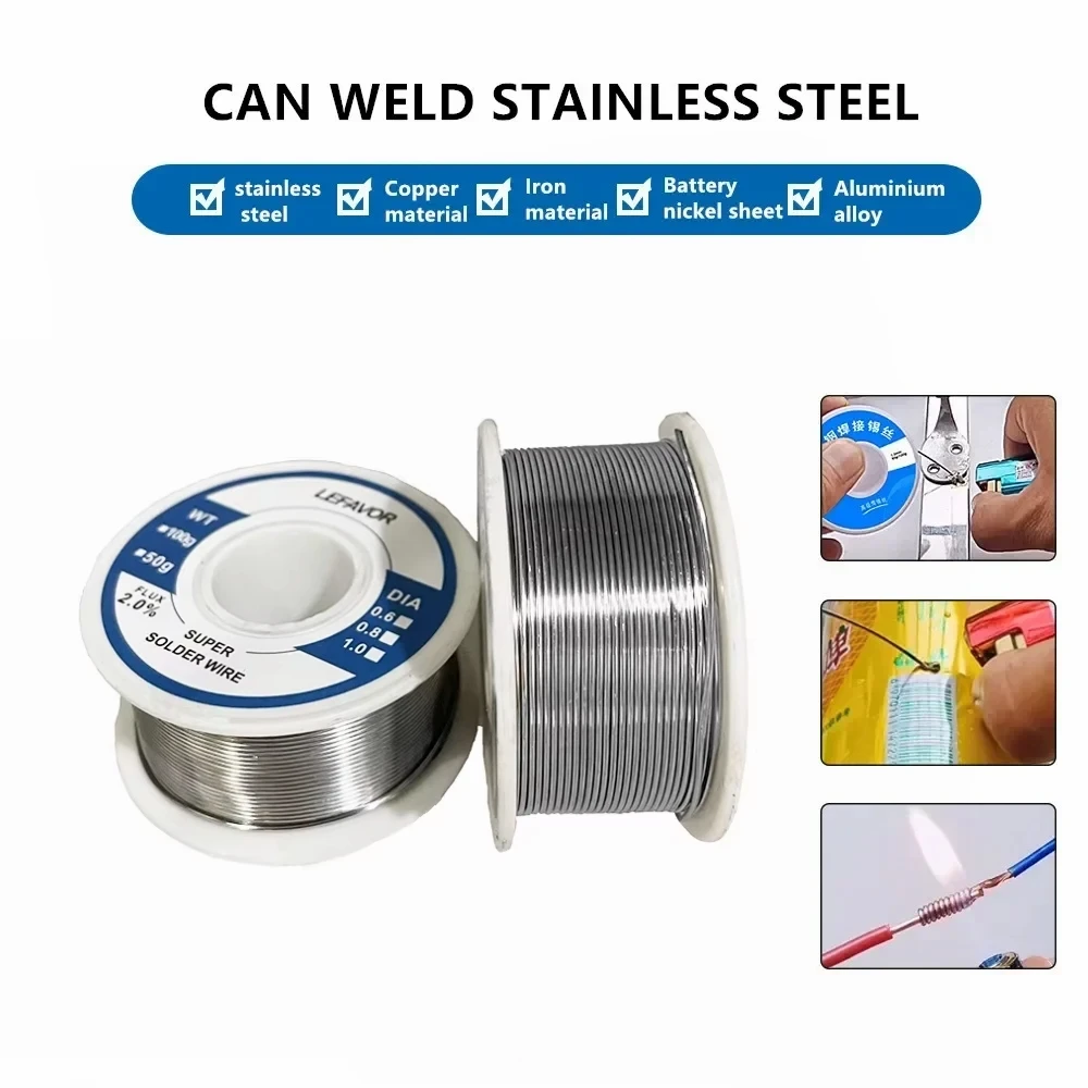 

0.8/1.0/2.0mm 50/100/200/300/500g Soldering Tin Wire Tin Melt Rosin Core Solder Soldering Wire Roll No-clean FLUX 2.0% Wires