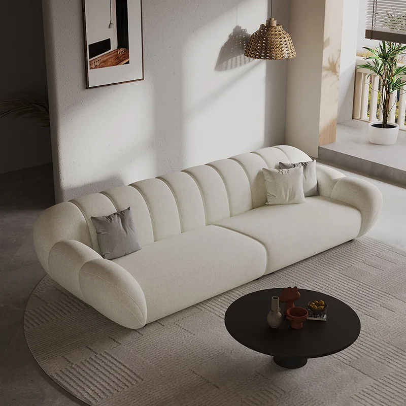 DSA retro cream style fabric sofa light luxury living room small apartment straight row sofa weaving