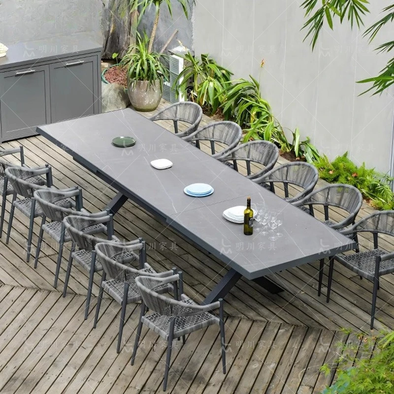 Nordic outdoor stretch table table and chair cafe outdoor rattan chair leisure villa sun room courtyard garden rattan table