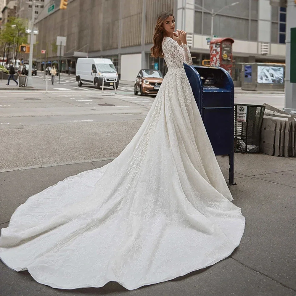 فساتين زفاف مخصصة من Charmin على شكل حرف a للمرأة سكوب مطرز بالخرز مزين بالخرز ثوب زفاف وهمي فيستدوس دي نوفيا