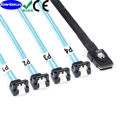 론리온사스 # 내부 미니 SAS 36PIN(SFF8087) - 4*SATA 7PIN 암(래치 포함) 90도 브레이크아웃 케이블