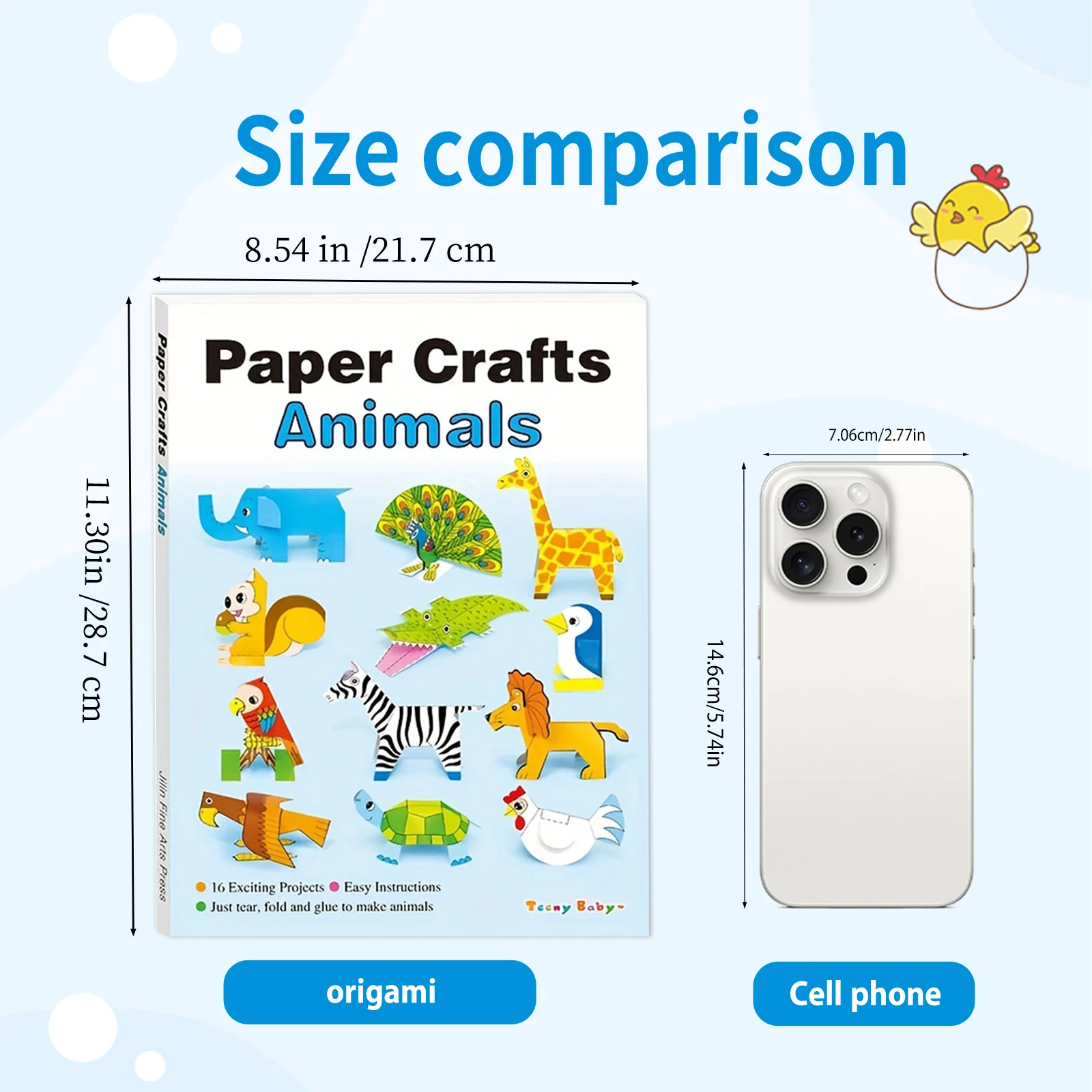 1 Box of 16 Sheet Origami Crafts, Ages 5-8, Cute Animal, Tutorial English Included, Enhance Hands-On & Intelligence, Kids' Gift