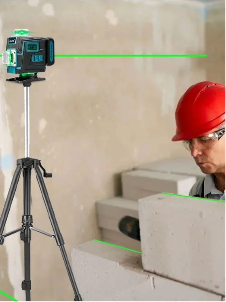 HGLINE 16 Linien 4D Grüner Laser-Nivellierer 515nm Selbstnivellierend 360° °   Horizontales Vertikal-Nivelliergerät mit 1-Meter-Stativ, APP-Fernbedienung, 6000-mAh-Akku