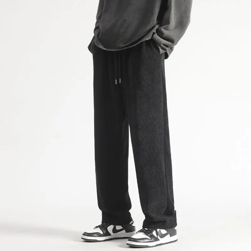 الرجال سروال قصير الصوف مستقيم الساق السراويل غير رسمية ، بنطلون فضفاض ، جيب الرباط ، أحادية اللون ، الدافئة ، الخصر ، تنوعا ، الخريف ، الشتاء ، جديد ، 2023