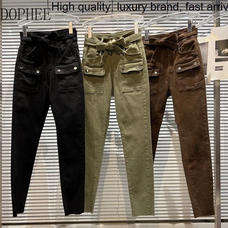 

Женские эластичные джинсы-карандаш, повседневные облегающие длинные брюки из денима с завышенной талией и двумя карманами, 3 цвета, Новинка осени 2023