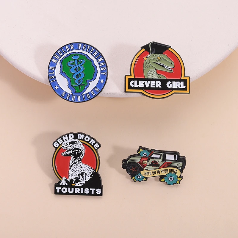 Sci-Fi Dinosaurs Theme Park Enamel Pin Isla Nublar Veterinary Services Medical Symbols Brooches Lapel Badge Jewelry Gifts