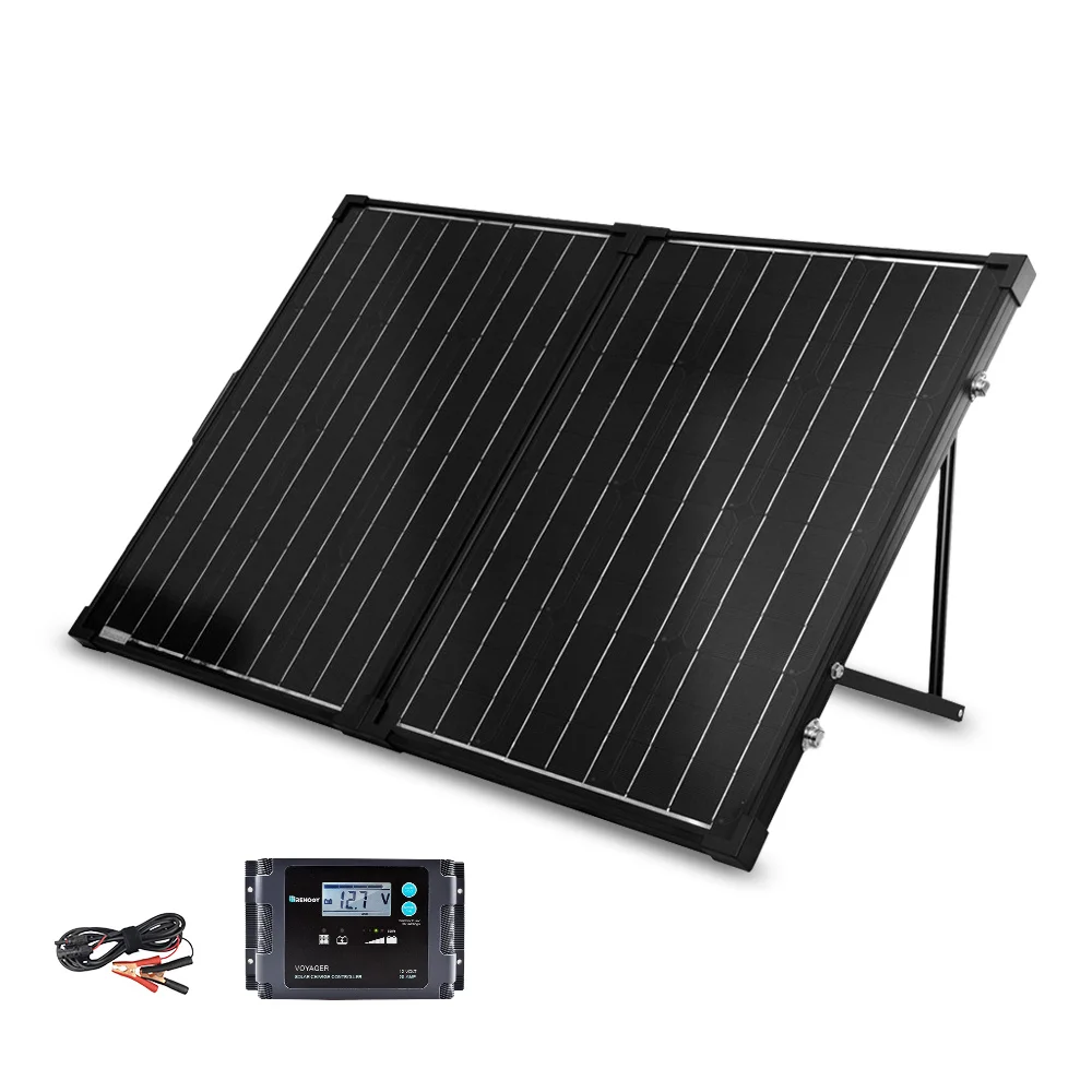 Renogy Panel solar portátil de 200 vatios y 12 voltios con controlador de cargador impermeable de 20 A, maleta plegable con panel solar de 100 W