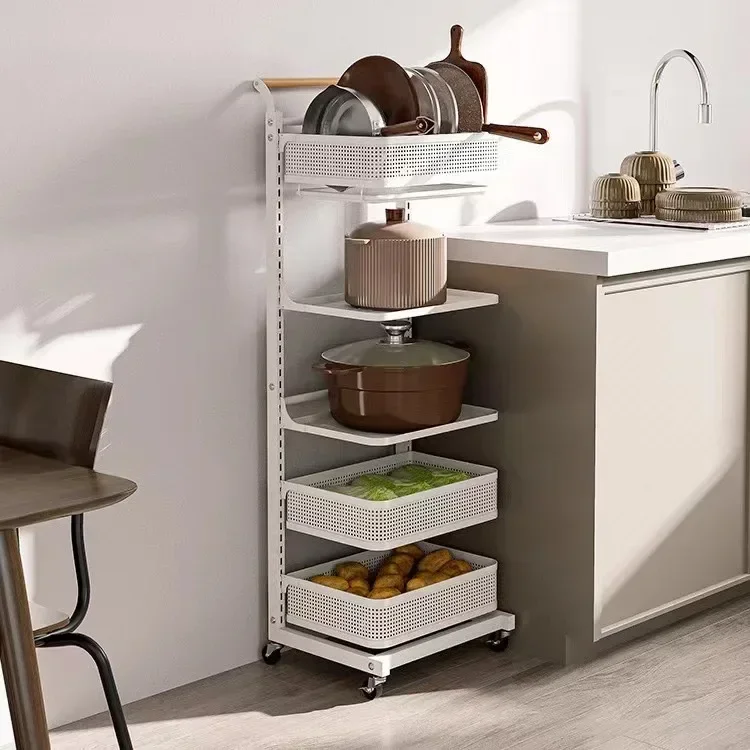 Movable Adjustable Snack Pot Storage Rack Kitchen Shelf Simple Household