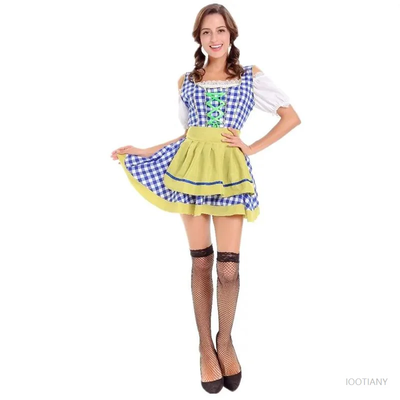 Munich Festival de la bière allemande Bavière Oktoberfest robe traditionnelle à carreaux pour fille bavière discothèque serveuse de bière robe de Cosplay