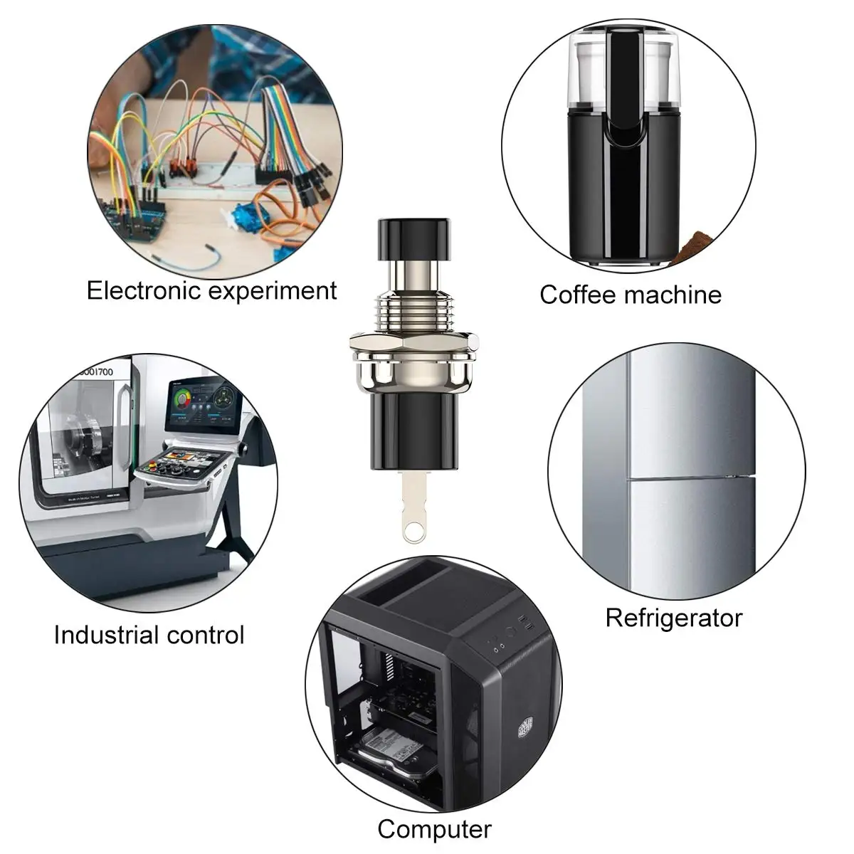 مفتاح ضغط مؤقت، 1 أمبير 250 فولت تيار متردد SPST مفاتيح ضغط صغيرة مع سلك عادي مغلق (NC) غطاء أسود - 10 قطع #6