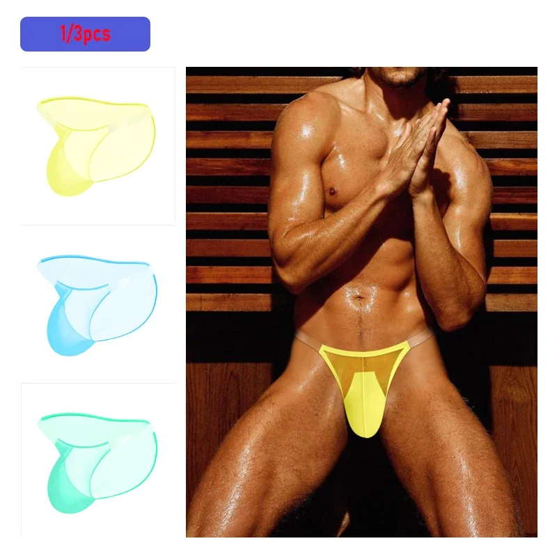 

Male Sexy Underwear for Men Transparent Mesh Bikini Slip Men's Panties Large Pouch U Raised Ultra-thin Gays Underpants Briefs