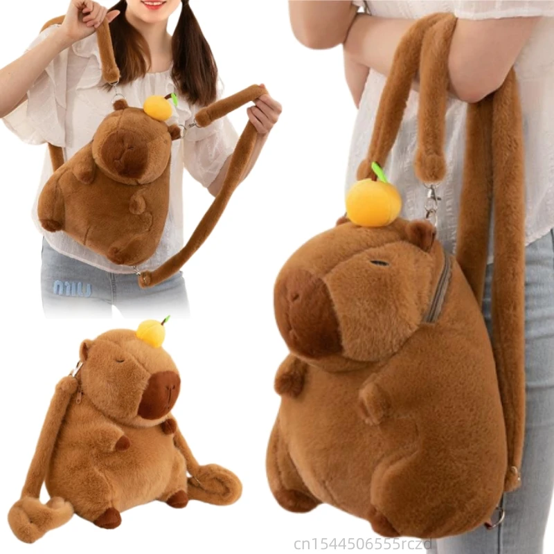 35 センチメートル高品質かわいいカピバラぬいぐるみバックパッククリエイティブフルーツオレンジカピバラ動物ぬいぐるみバッグギフト少年少女のため