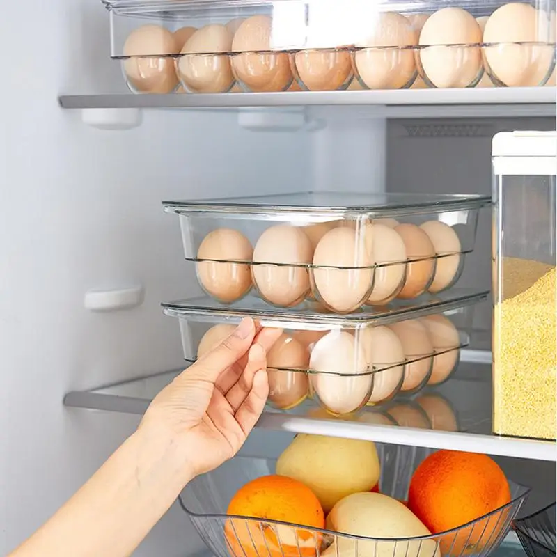 Egg Holder For Refrigerator 14 Compartment Kitchen Egg Holder For Refrigerator Transparent Egg Container For Home Office And