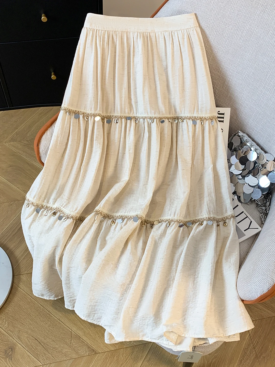 

Casual Large Size A-Line Skirt Women's Korean Sle f-length Skirts Faionable Youthful Beautiful Midi Skirts