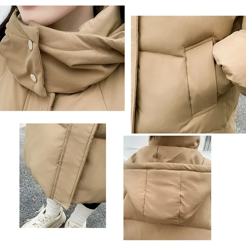 Abrigo de plumón con capucha para mujer, Chaqueta larga acolchada de algodón, de manga larga, con bolsillos y botones, gruesa e informal, para