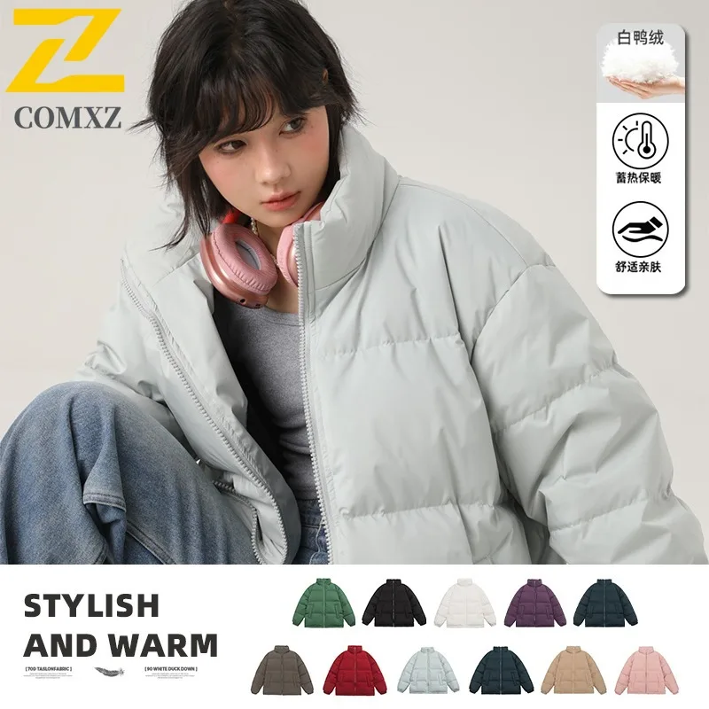 COMXZ Men Bread Bread Jacket American Stand Collar Ski Street Warm Windproof Travel Puffer Jacket Lightweight Snow Padded Jacket