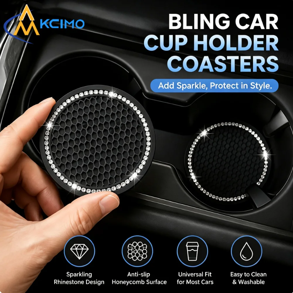Universal Car Cup Holder Coaster 2Pcs Crystal Rhinestone Silicone Mat Anti-Scratch Waterproof Anti Slip Vehicle Cup Accessories
