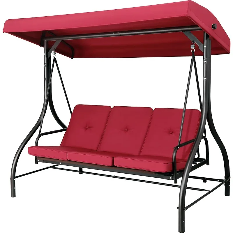 

Outdoor 3-Seat Patio Swing, Porch Swings, Backrest Bench Swing Sets, Glider Swing Bed Chair, w/Adjustable Canopy, Thickened