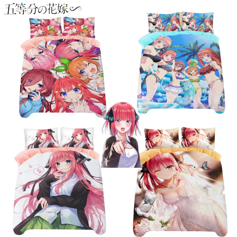 

New The Quintessential Quintuplets Nakano Ichika Nakano Miku Creative Cartoon Cute Print Bedroom Student Dormitory Bedding Set