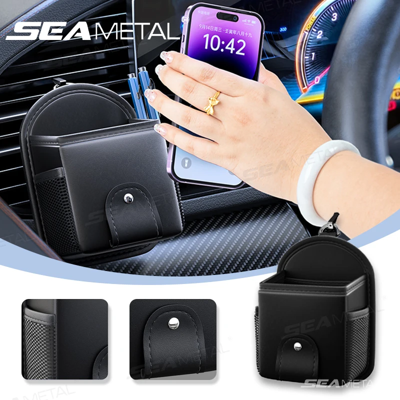 SEAMETAL Aufbewahrungsbox Auto Airoutlet Hängetasche Organizer Telefonhalter Autozubehör PU-Leder Multifunktionstasche