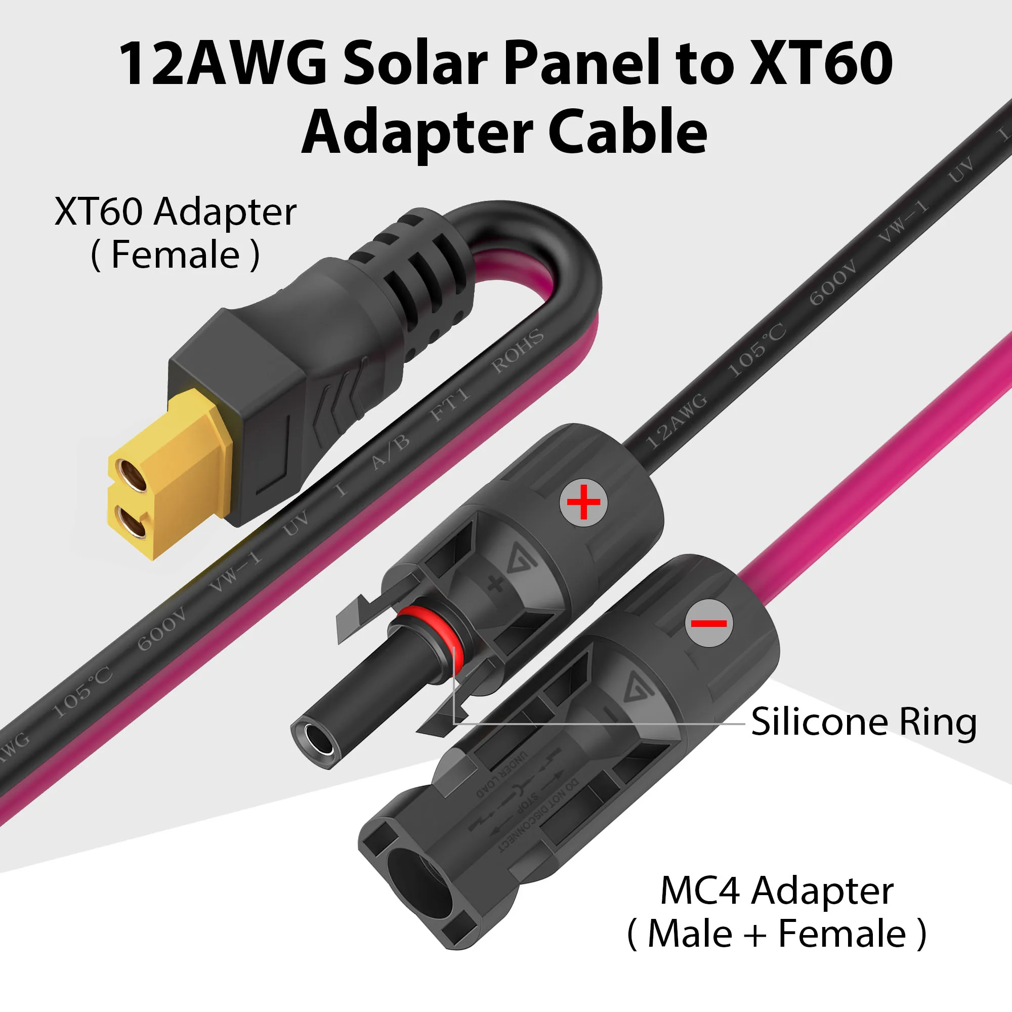 12AWG 30A Solar to XT60 Female extension cable Energy Storage Power Charging Cable XT60 Solar Panel Cable