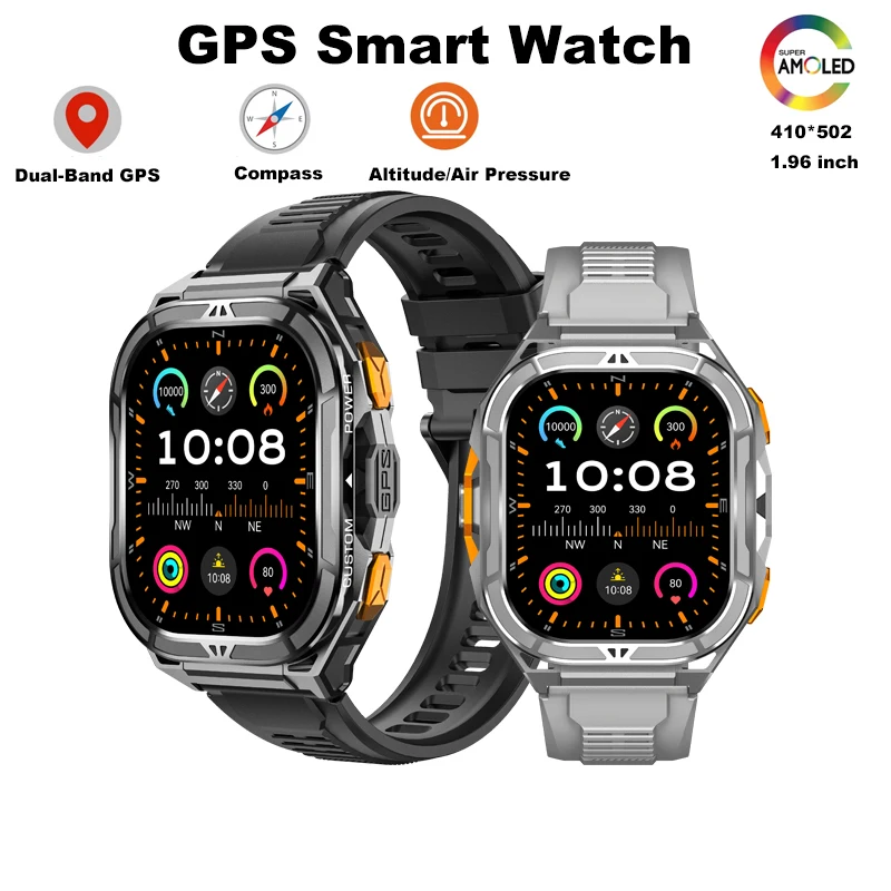 

X5 Amoled Смарт-часы для мужчин Встроенный двухдиапазонный GPS-барометр Компас 5ATM Водонепроницаемые SOS-функция Военные спортивные умные часы