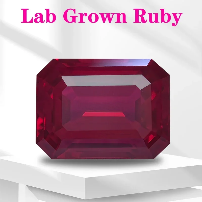 

Lab Grown Ruby Emerald Cut Pigeon Blood Red VVS1 Gemstone Charms DIY Top Jewelry Making Materials Selectable AGL Certificate