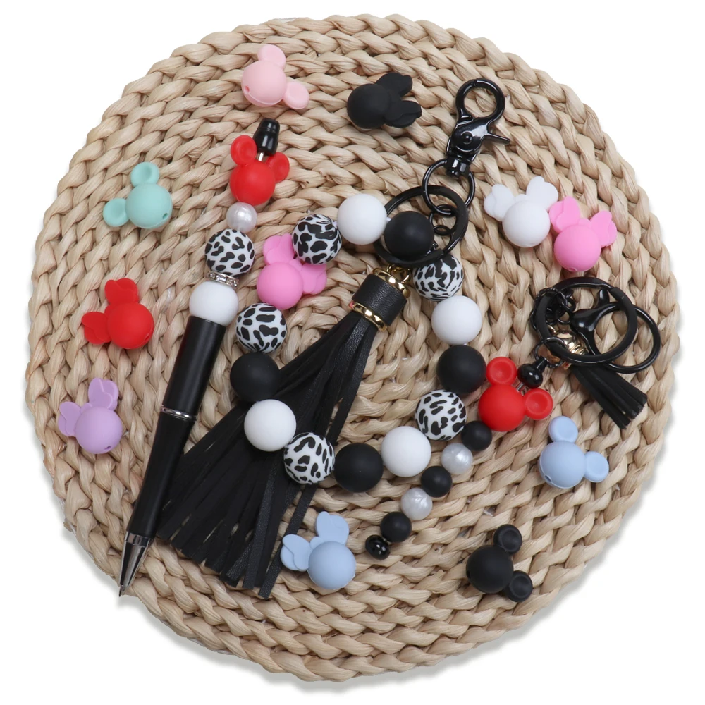 12 قطعة الخرز سيليكون الماوس DIY بها بنفسك القلم سلسلة المفاتيح الزخرفية صنع المجوهرات مزيج عشوائي اللون الخرز كيرينغ المواد حبة لوازم