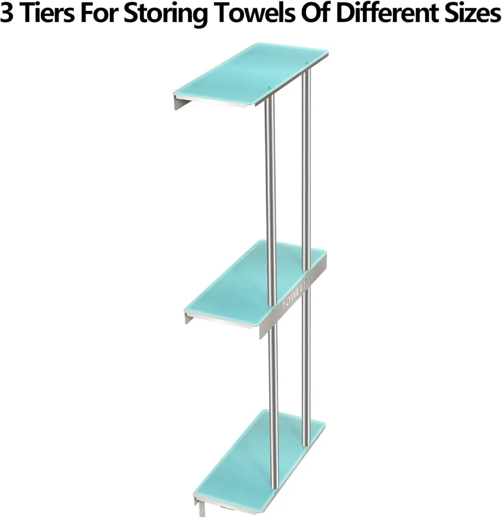 

3-Tier Bathroom Towel Rack with 4 Hooks, Wall-Mounted Storage Shelf for Rolled Towels & Essentials, Brushed Nickel