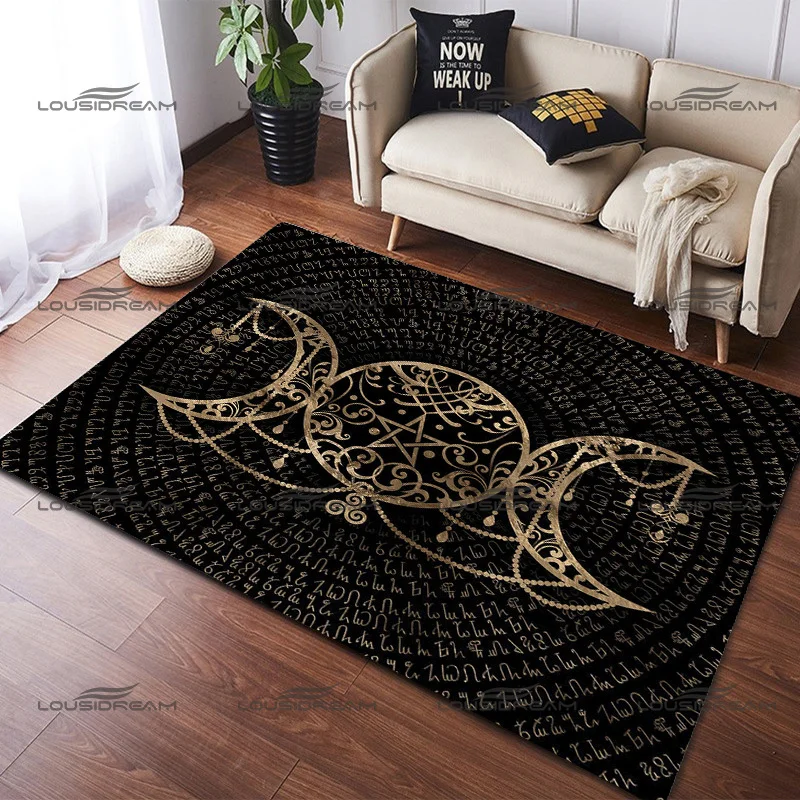 Three Sun Moon Skull Decorative Carpet Square Flannel Moon Phase Floor Mats Modern Home Living Room Rugs Bedroom Carpet