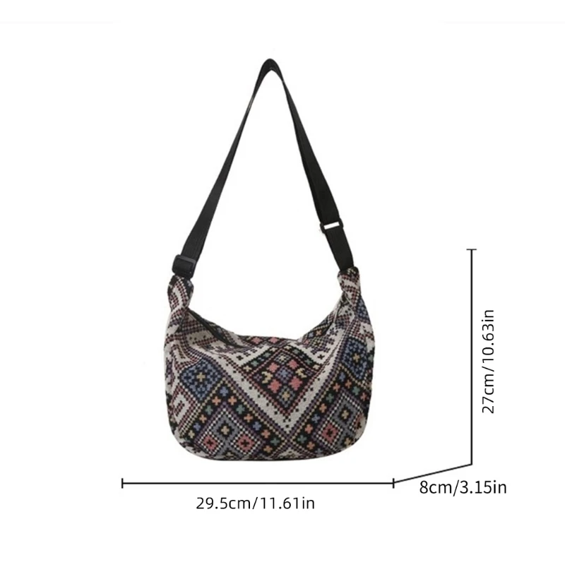 E74B Ethnic Style Dumpling Bag for Casual and Retro Shoulder Carry Unique Shape with Pendant Decoration