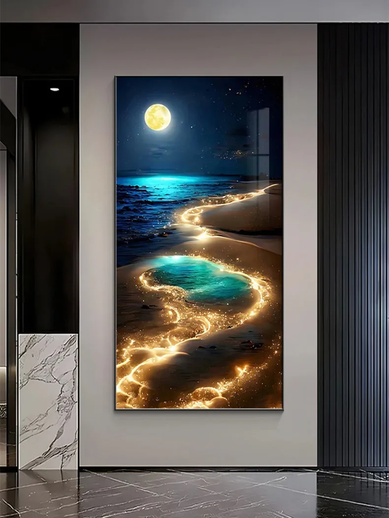 Decoração de entrada luz pintura lua corredor pendurado pintura luz mar casa sala estar mural luz oceano ondas lâmpada parede