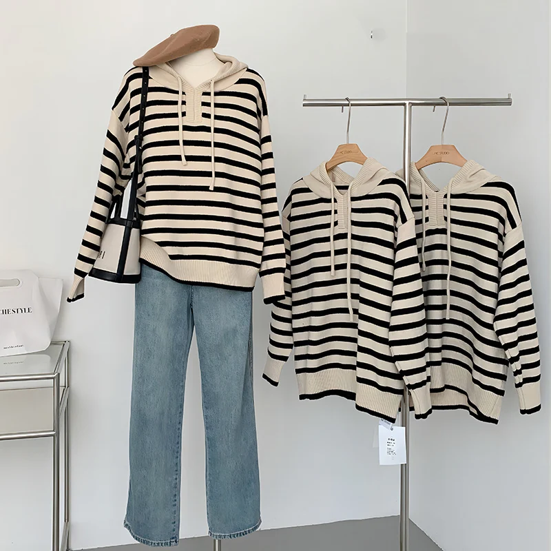 

Harajuku Striped Sweatshirt Women Oversize Hooded Female Fashion Long Sleeve Top Pullover Ladies Casual Korean Sweatshirt