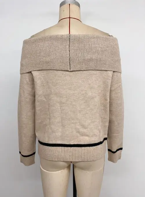 

New Fashion Women Knitted Top Autumn/Winter Temperament Sexy & Elegant Female Diamond Grid Jacquard One Shoulder Loose Sweater