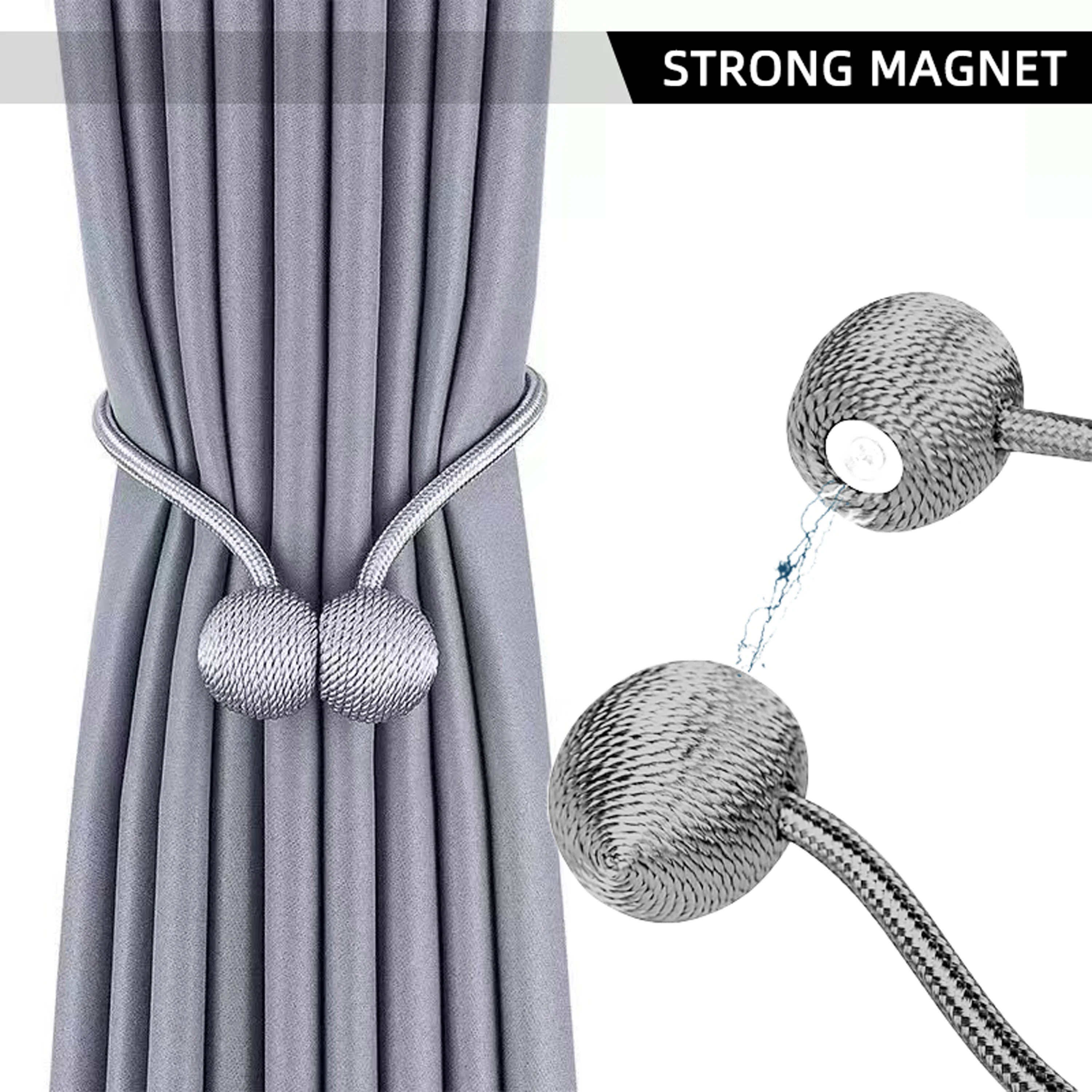 2pcs modern minimalist magnetic ball curtain tiebacks with thicker twisted cords can be styled at will,for bedrooms, living room