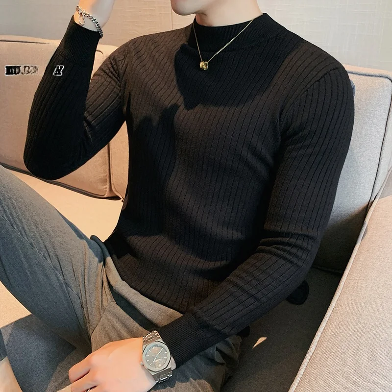 

Bla Slim Fit Knitted Sweater for Men f High Collar Base Layer Winter Faion Casual Sle Polyester Nylon Blend Long Sve